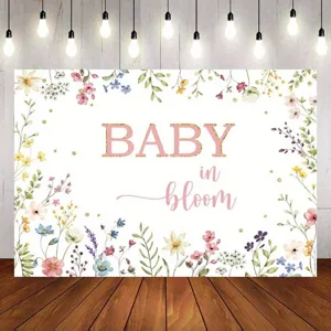 Floral Baby in Bloom photography backdrop for baby shower and birthday party
