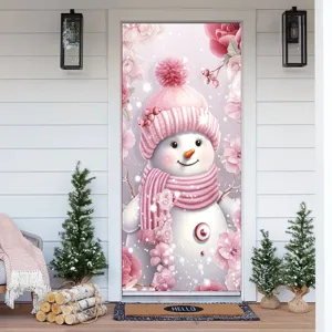 Pink snowman Christmas door banner holiday porch decoration backdrop