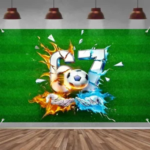 67e verjaardag spandoek achtergrond met voetbalthema en graffiti vuur water design