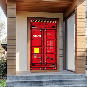 Red industrial shipping container design door cover for garage and courtyard decor