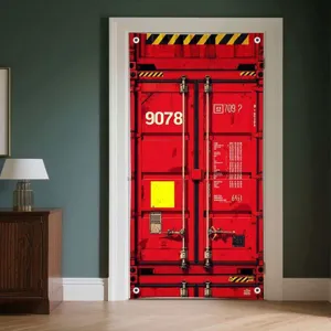 Industrial red shipping container style door cover for creative home garage decor