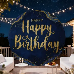 Round birthday backdrop gold glitter navy blue party photography background decoration prop