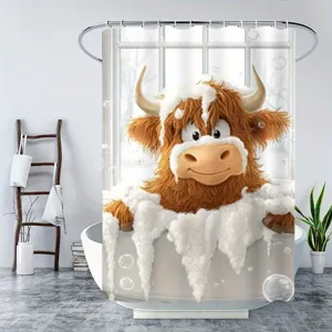 Cortina de ducha vaca Highland con diseño de dibujos animados y baño de burbuja