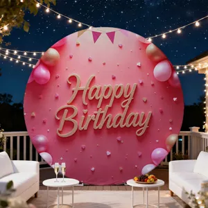 Round pink birthday backdrop cloth for party decoration and photography background.