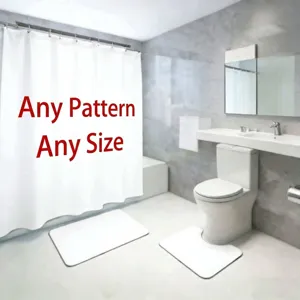 White 4-piece bathroom set including shower curtain and floor mats for customization