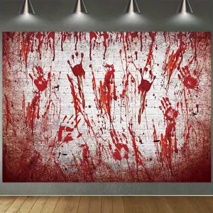 Horror Halloween Theme Backdrop Fabric Bloody Handprint Skull Printed Banner Secret Room Haunted House Party Wall Decor Tapestry
