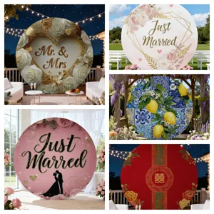 Romantisch Rond Bruiloft Thema Achtergronddoek Bloemen Roos Hart Patroon Polyester Partij Fotografie Achtergrond Decoratie