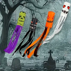 4er-Set gruselige Halloween-Windsäcke mit Geistergesichtern für die Außendekoration