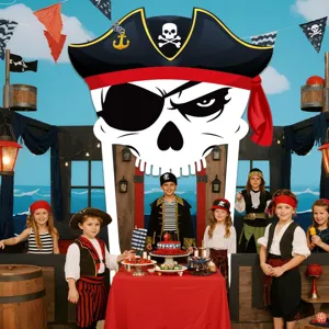 Pirate skull theme party backdrop door curtain for Halloween birthday party decoration banner.