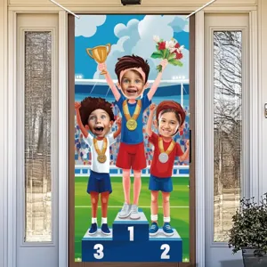 Karikatur Siegerpodest Kinder Sportparty Türbanner Foto Hintergrund Dekoration