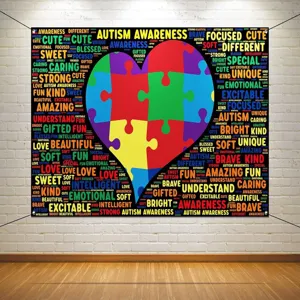 Autism awareness heart puzzle photography backdrop for public event decoration