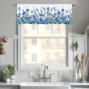 Fresh pastoral style floral window valance for kitchen window decor with blue cornflowers