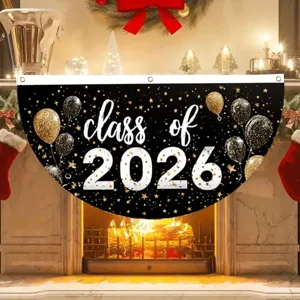 Bandiera a Ventaglio da Giardino Classe del 2026 Nero Oro Striscione Pieghettato per Cerimonia di Laurea Cortile Festa Decorazione in Poliestere