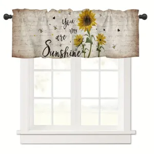 American Country Sunflower Window Valance Polyester Semi Shading Kitchen Curtain Letter Printed Vintage Cafe Short Curtain Decor Home