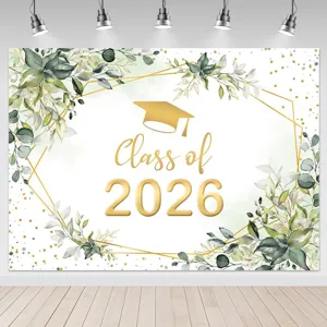 Graduation Backdrop Green Plant Print Congrats Grad Photography Background For Ceremony Party Decoration Graduation Wall Decor