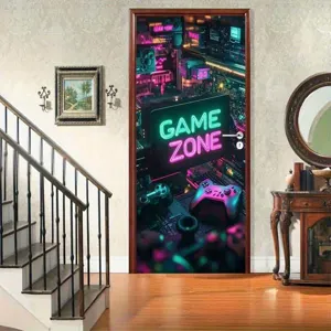 Cyberpunk neon Game Zone deursticker voor decoratie van e-sportkamer sfeer