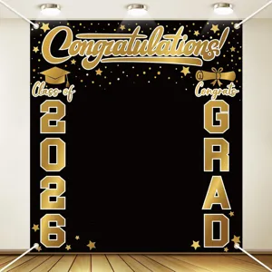 Felicitaciones Clase De 2026 Fondo Fotográfico Poliéster Pongé Decoración De Fiesta De Graduación Banner Para Fotomatón