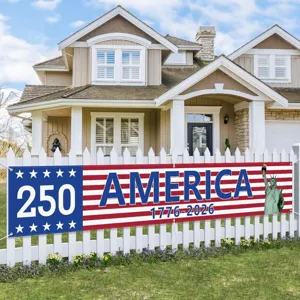USA 250th Anniversary Independence Day Banner Flag Outdoor Patriotic Yard Fence Decoration Red White Blue Polyester Hanging Sign