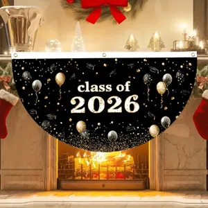 Bandiera a ventaglio pieghettata di laurea nera e oro classe 2026 per decorazione.