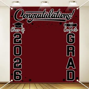 Telon de fondo de fotografia de graduacion 2026 banner fiesta roja decoracion.