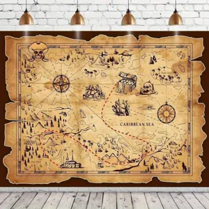 Toile de fond carte au trésor de pirate des Caraïbes rétro pour décoration d'anniversaire