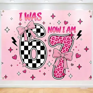 Pink birthday backdrop banner for 6th 7th kids party photography decoration supplies