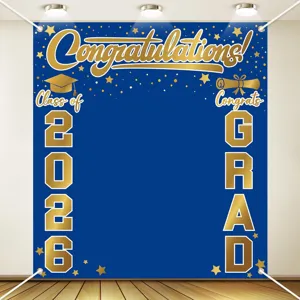 Telon de fondo para fotografia de graduacion 2026 pancarta azul oro fiesta decoracion