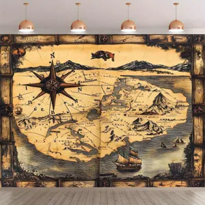 Fond de carte au trésor de pirate nautique vintage pour décoration de fête d'enfants