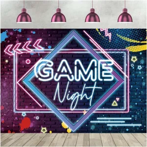 Φόντο φωτογραφίας Game Night τοίχος από τούβλα νέον πανό πάρτι φωτογραφικού θαλάμου αξεσουάρ.