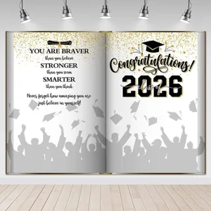 Fond de remise des diplômes 2026 avec design de livre ouvert et citations inspirantes
