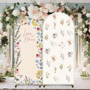 Lot de deux housses de toile de fond en arche de mariage à fleurs aquarelles Love in Bloom