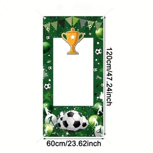 Soccer theme photo booth backdrop banner with trophy and football graphics 60x120cm