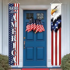 US 250th Anniversary Patriotic Porch Banners God Bless America Polyester Flag Couplets For Independence Day Door Decor