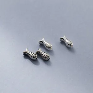 Perles Intercalaires Poisson en Argent Sterling S925 Motif Petit Poisson Trou Traversant Vintage Oxydé Perles en Vrac Pour Création de Bijoux Accessoires DIY