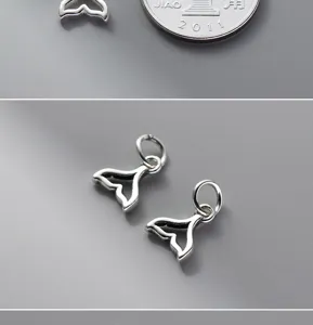 S925 Sterling Silver Hollow Whale Tail Charm Vintage DIY Jewelry Pendant Accessory