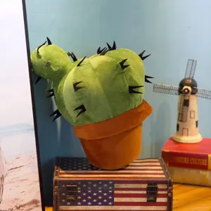 Cojín decorativo de felpa de cactus suave en maceta naranja para oficina y sofá