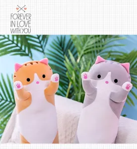 Süßes Katzen Plüschkissen langes Stofftier weiches Kuschelkissen für Kinder Geschenk Dekoration