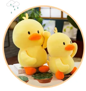 Pair of soft yellow duck plush toys in large and small sizes for home decor.