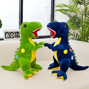 Juguete de Peluche Tiranosaurio Rex Grande Creativo Dinosaurio de Peluche de Pelo Largo Suave Almohada de Abrazo Muñeca de Dino Verde Azul Para Regalo de Cumpleaños Niños