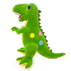 Peluche de dinosaurio T-Rex verde grande con puntos coloridos regalo suave para niños