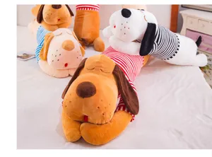 Cute lying dog plush toy sleeping pillow, soft stuffed cartoon puppy body pillow for kids.
