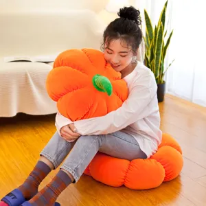 Soft orange pumpkin plush throw pillow for Halloween decor and cozy home comfort