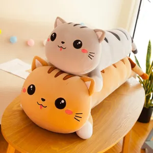 Adorables longs oreillers en peluche chat gris et orange pour cadeau d'enfant déco