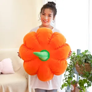 Soft large orange pumpkin plush toy pillow for Halloween decoration and home comfort