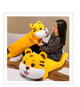 Cute long tiger plush pillow with soft filling and I love you text embroidery