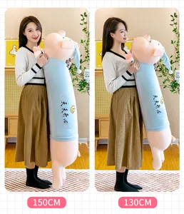 Visual comparison of 130cm and 150cm cute pink pig plush long body pillows for girls