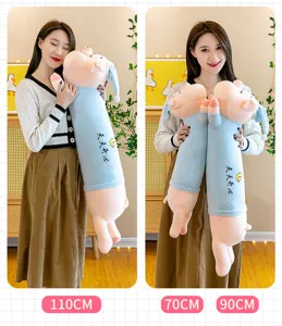 Cute long sleeping pig plush pillow bolster toy for bed available in 70cm 90cm 110cm