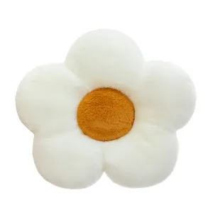 Cojín de felpa suave con forma de flor en blanco y naranja para sillas o sofás