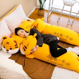 Long tiger plush body pillow for sleeping on bed, super soft stuffed animal toy