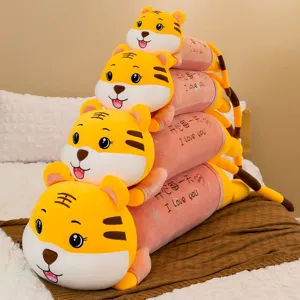 Cute tiger long plush pillow set for bed sleeping, soft stuffed animal mascot toys